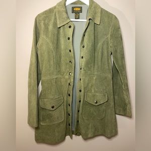 Vintage Free People Rare Suede Leather Green Coat Jacket Size Medium Womens